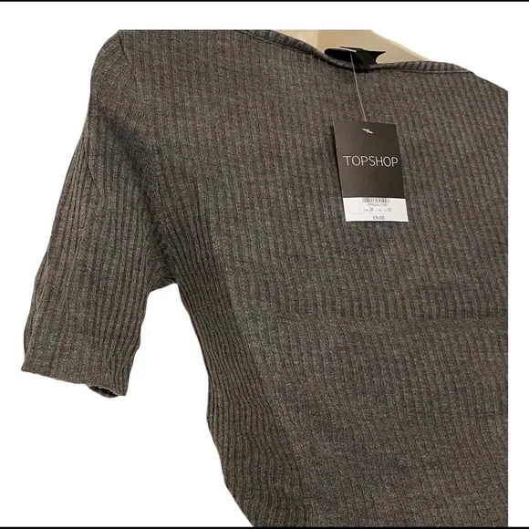 TOPSHOP NWT SLASH RIBBED CROP TEE GREY SZ 6 - Picture 14 of 14